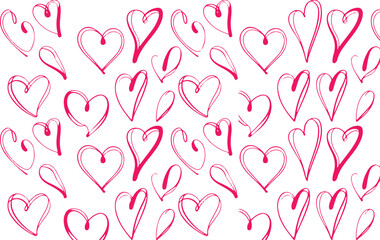 Hand Drawn Heart Pattern Artistic Pink on Checkered Background
