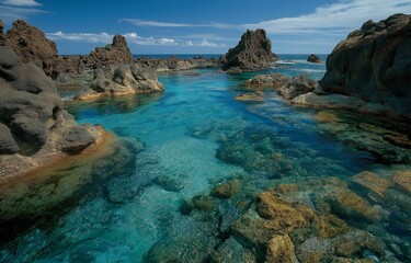 Fototapeta premium Natural pools with turquoise and blue volcanic water, as well as healing waters