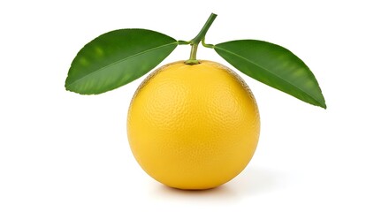 Fresh orange with green leaves isolated on white background