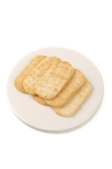 Japanese Rice Crackers Senbei on White Plate - Traditional Asian Snack Food