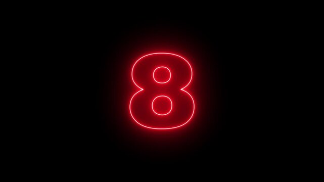 Glowing Neon Number 8 Text Icon Animation for Modern Digital Design Futuristic Countdown Typography Motion Graphics and Creative UI Elements