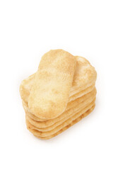 Crispy Rice Crackers Senbei Stack Japanese Snack Food on White Background