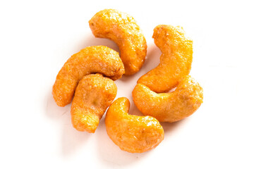 Crispy Vietnamese Salt-Baked Cashew Nuts on White Background