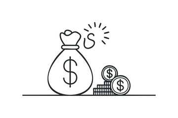 Bag of money with dollar coins and radiant symbol