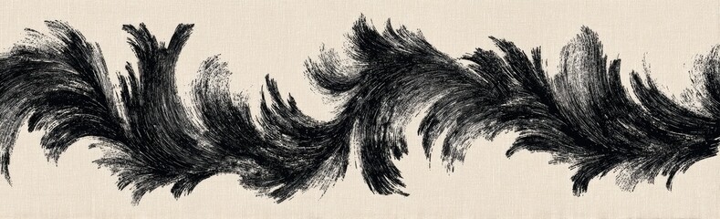 Obraz premium A long, dark, swirling, textured botanical design element on a pale background, resembling a feathered embellishment