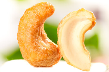 Roasted Vietnamese Cashew Nuts with Golden Amber Shells and Creamy White Kernels