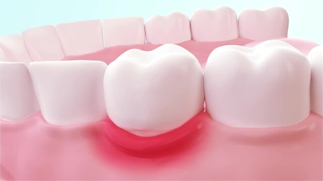 Treating swollen and red gums and periodontitis, essence bubbles in mouthwash and toothpaste repair gums, strengthen and whiten teeth, freshen breath, promote gum health.Oral hygiene product ads, 3D.