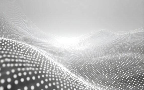 Abstract grayscale artwork showcasing undulating surface composed of luminous dots