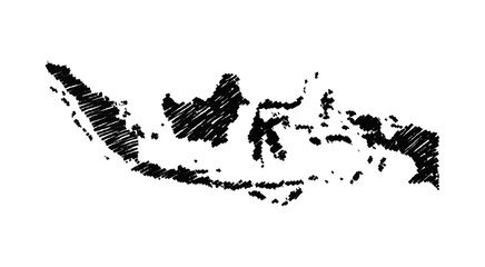 Hand drawn scribble black map of Indonesia. Silhouette, island, South East Asia geography. Vector isolated on white background