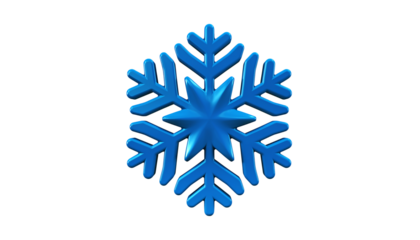 3D Cartoon Snowflake Icon on Transparent Background, Blue and White Winter Crystal Symbol, Festive Holiday Decorative Element, Modern Glossy Design for Christmas and New Year