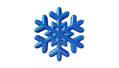 3D Cartoon Snowflake Icon on Transparent Background, Blue and White Winter Crystal Symbol, Festive Holiday Decorative Element, Modern Glossy Design for Christmas and New Year