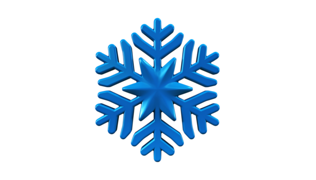 3D Cartoon Snowflake Icon on Transparent Background, Blue and White Winter Crystal Symbol, Festive Holiday Decorative Element, Modern Glossy Design for Christmas and New Year