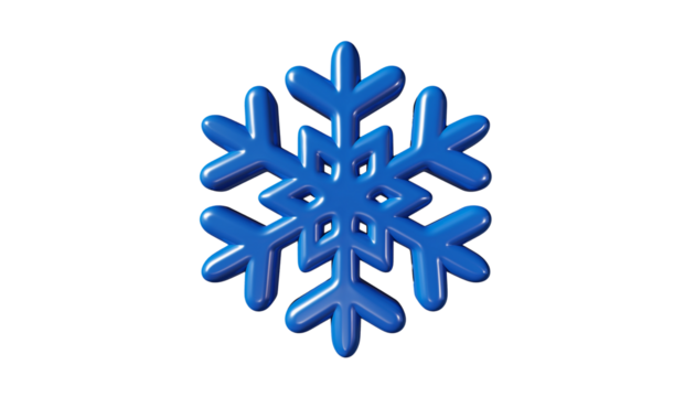 3D Cartoon Snowflake Icon on Transparent Background, Blue and White Winter Crystal Symbol, Festive Holiday Decorative Element, Modern Glossy Design for Christmas and New Year