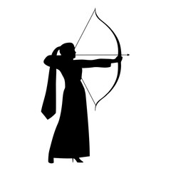 silhouette of a woman with a veil doing archery