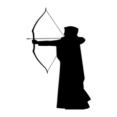 silhouette of a woman with a veil doing archery