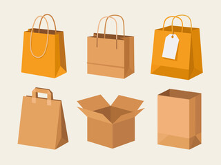 A visually appealing assortment of different paper bags and boxes, showcasing various styles for retail and packaging, highlighting sustainability and modern design choices.
