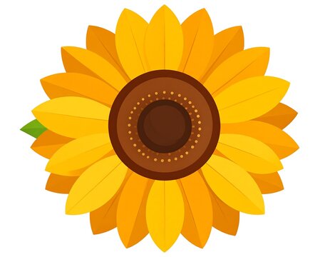 A vibrant, stylized illustration of a sunflower in full bloom, with layered yellow petals around a dark brown center