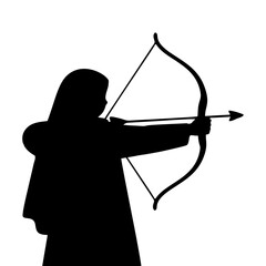 silhouette of a woman with a veil doing archery