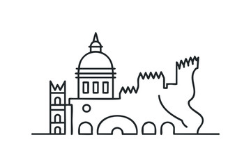 Obraz premium Architectural skyline silhouette with dome and crenellations