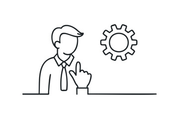 Man pointing at gear icon signifying work or mechanism