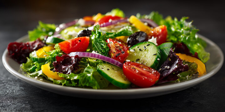 Mediterraner Salat mit vielen Zutaten Schafsk&auml;se Schrimps Tomaten