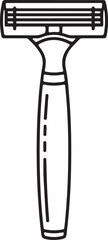 Outline vector illustration of a classic safety razor with multiple blades for personal grooming and shaving