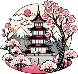 Japanese cherry blossom festival, spring coloring book vector, line art vector line art , black and white