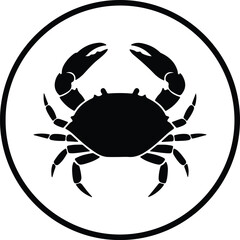 Illustration Crab icon in circle black and white silhouette vector