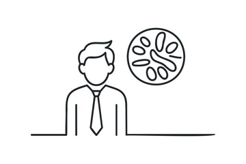 Line icon of a person with a tie next to a circular object with cells