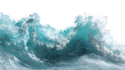 Powerful ocean wave crashing with white foam against a dark background