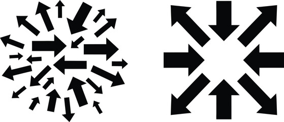 Black arrows pointing inward and outward direction vector graphic