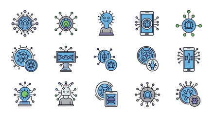 Explore futuristic AI technology with stunning icons, perfect for modern designs and innovative concepts originally crafted as scalable vector graphics