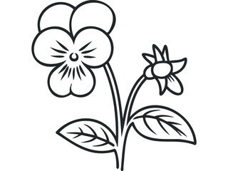 Outline of a Pansy flower and bud with leaves