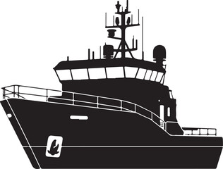 Fototapeta premium Patrol boat vector silhouette isolated on black background for maritime security and naval themes