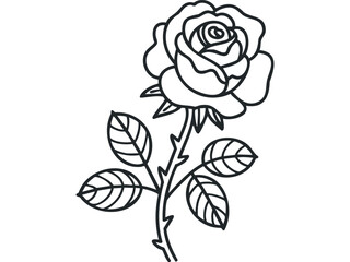 Black Outline Rose Stem With Leaves