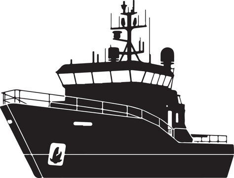 Patrol boat vector silhouette isolated on black background for maritime security and naval themes