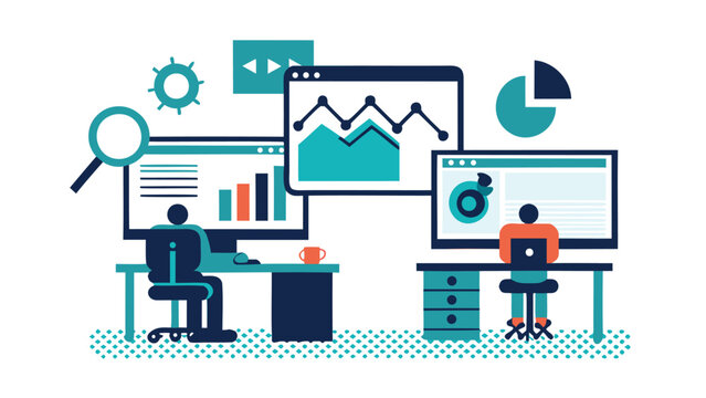 Diverse team of seo specialists collaborating to analyze keyword data and optimize website rankings for improved online visibility and search engine performance