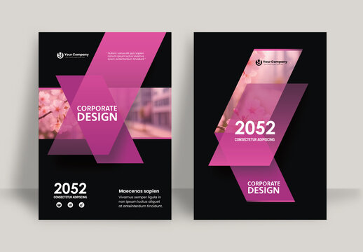 Business Report Cover Template &ndash; Pink and Black  Geometric Layout (A4)	
