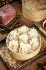 Handmade Siu Mai Dumplings in Bamboo Steamer Inner Mongolia Hohhot Chinese Dim Sum Beef Cuisine
