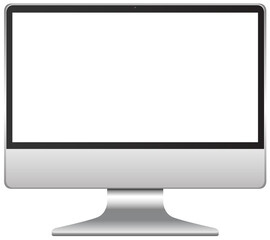 Modern silver all in one computer monitor with a blank white screen on a Transparent PNG background for digital design and technology concepts