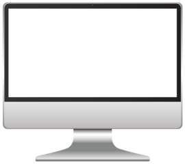 Modern silver all in one computer monitor with a blank white screen on a Transparent PNG background for digital design and technology concepts