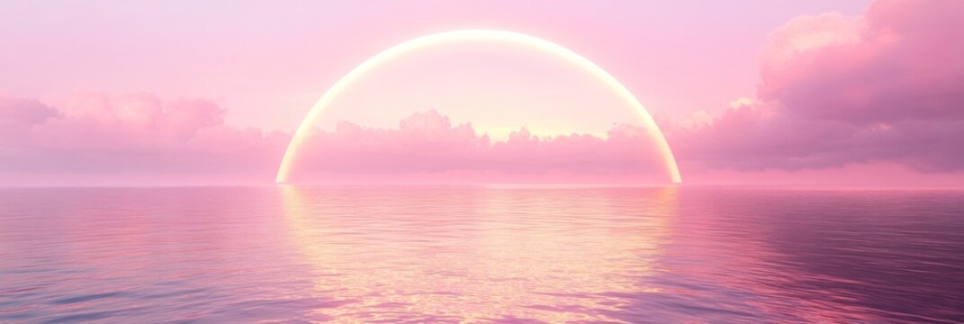 glowing arch floating above the ocean pasetel wide backdrop concept of mindfullness
