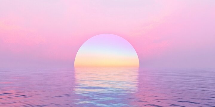 pastel rainbow colored arch floating above the ocean backdrop zen, mediation, serene mood