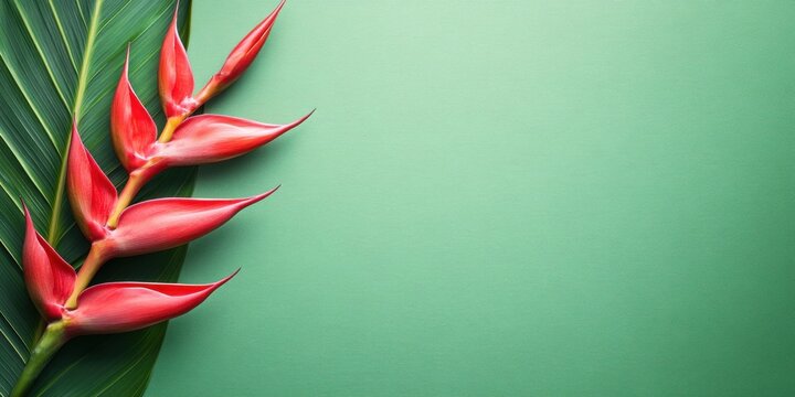 red tropical flower on green wide background spa, wellness offer