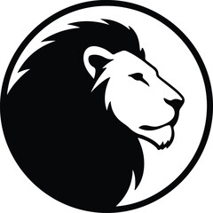 Illustration lion head side view simple black and white silhouette vector