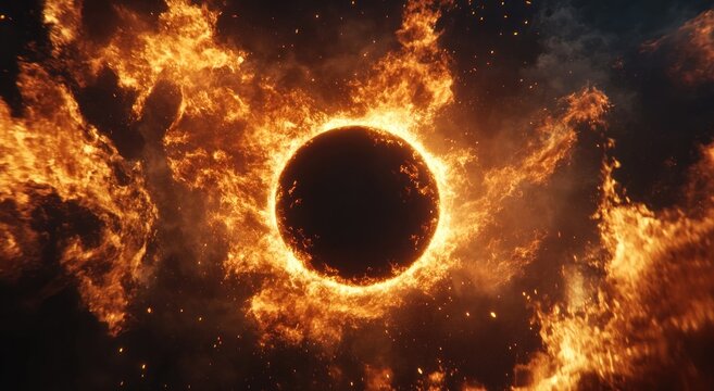 epic solar eclipse with flames wide background