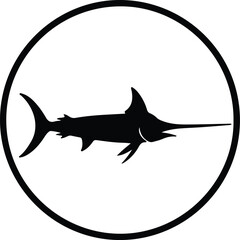 Illustration marlin fish logo simple design inside circle silhouette vector