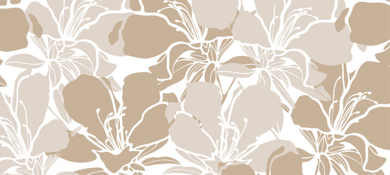Monochrome beige floral abstract design. Horizontal floral background, poster or cover design