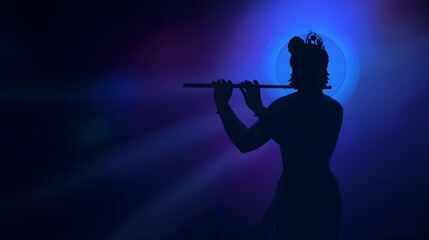 Serene Krishna Silhouette Divine Flute Music Spiritual Artistry Elegant Gradient Background