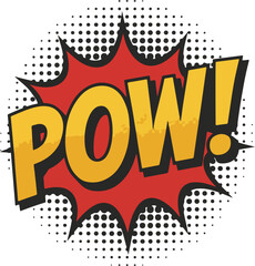 POW comic book sound effect vector graphic with red explosion bubble and halftone dot pattern